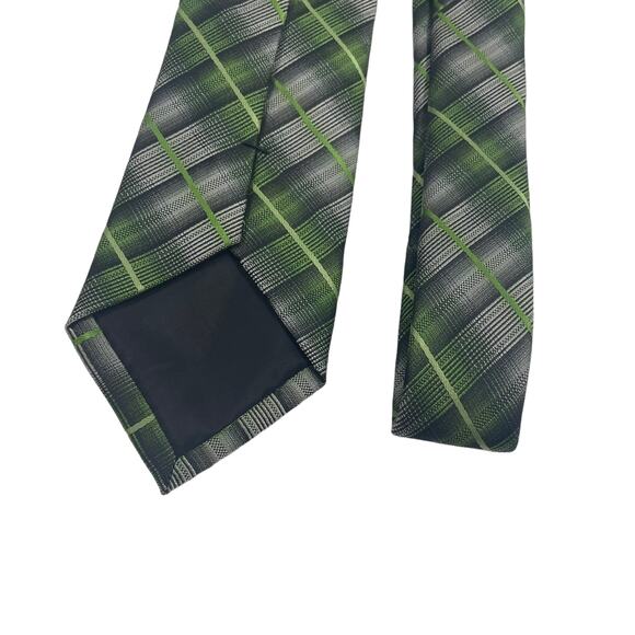 Van Heusen Mens Bright Green Gray Stripe Plaid Tie - Picture 4 of 4